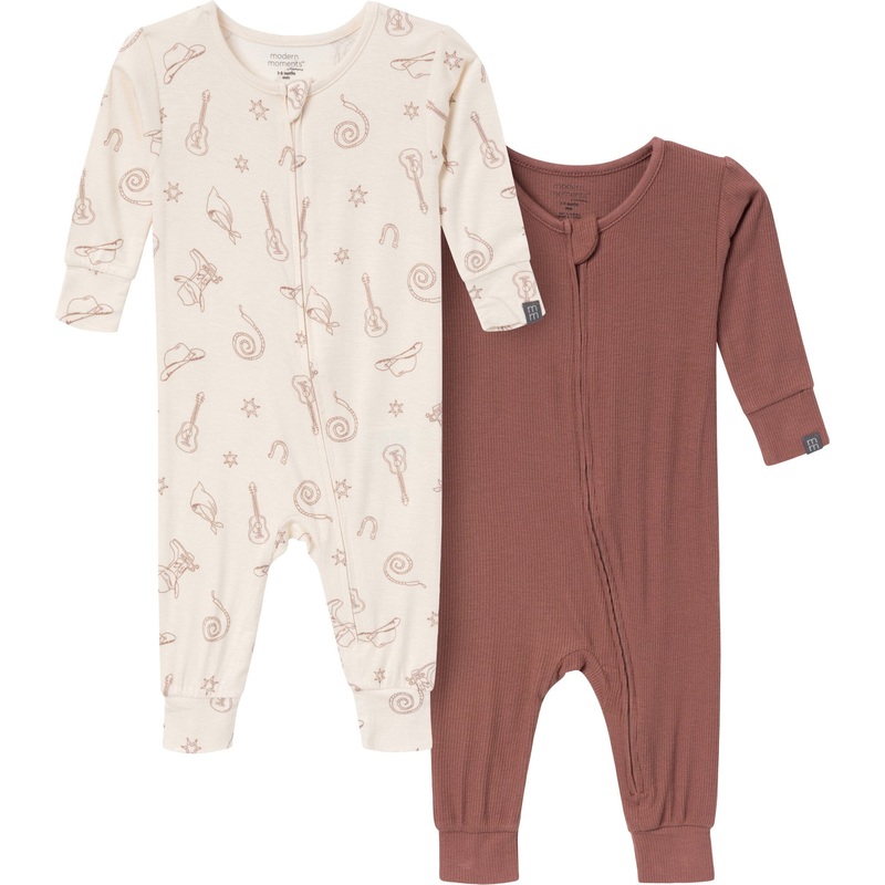 2-Pack Baby & Toddler Neutral Beige Cowboy Viscose Snug Fitting Footless Pajamas