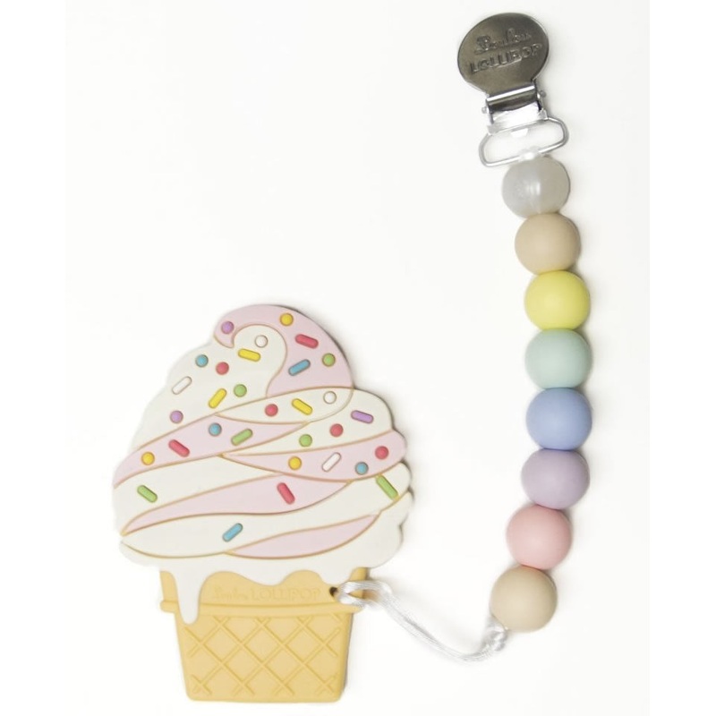 Loulou Lollipop Silicone Teether with Clip – Ice Cream/Strawberry