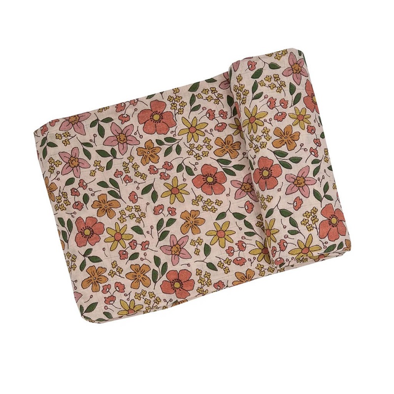 Angel Dear Muslin Single Swaddle Blanket Poppies and Starflowers
