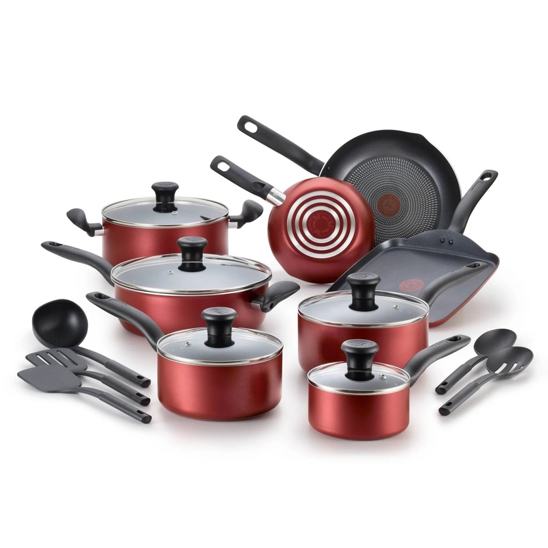 18pc Initiatives Nonstick Cookware Set Red