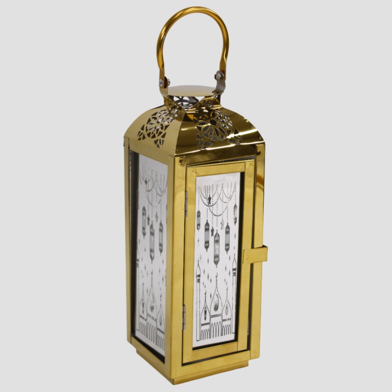 Arabic Lantern  LED Fanoos Light for Ramadan Dcor (Gold)