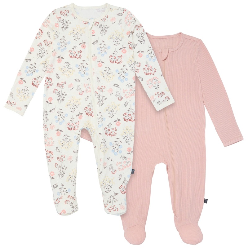 2-Pack Baby Girls Ivory Wildflower Sleep ‘N Plays With Mitten Cuffs