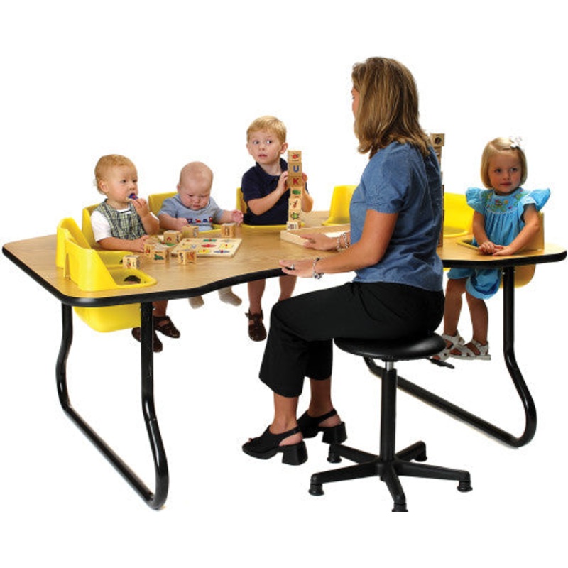 8-Seat Toddler Table, Light Oak Table Top with Blue Seats