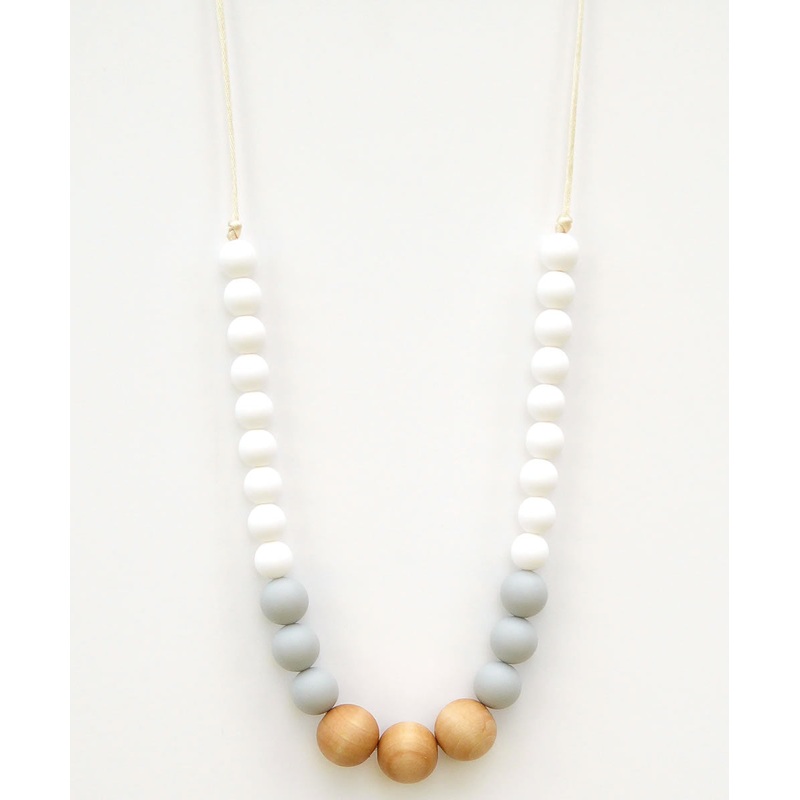Loulou Lollipop Naturalist Wood + Silicone Teething Necklace – White Gray