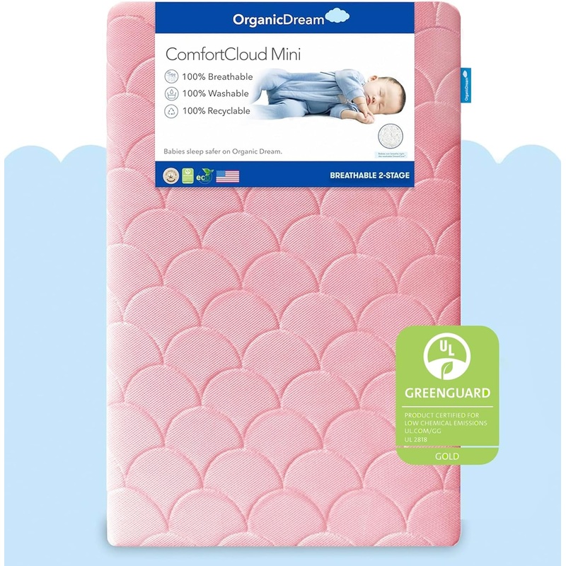 Organic Dream ComfortCloud Mini Crib Mattress, Pink
