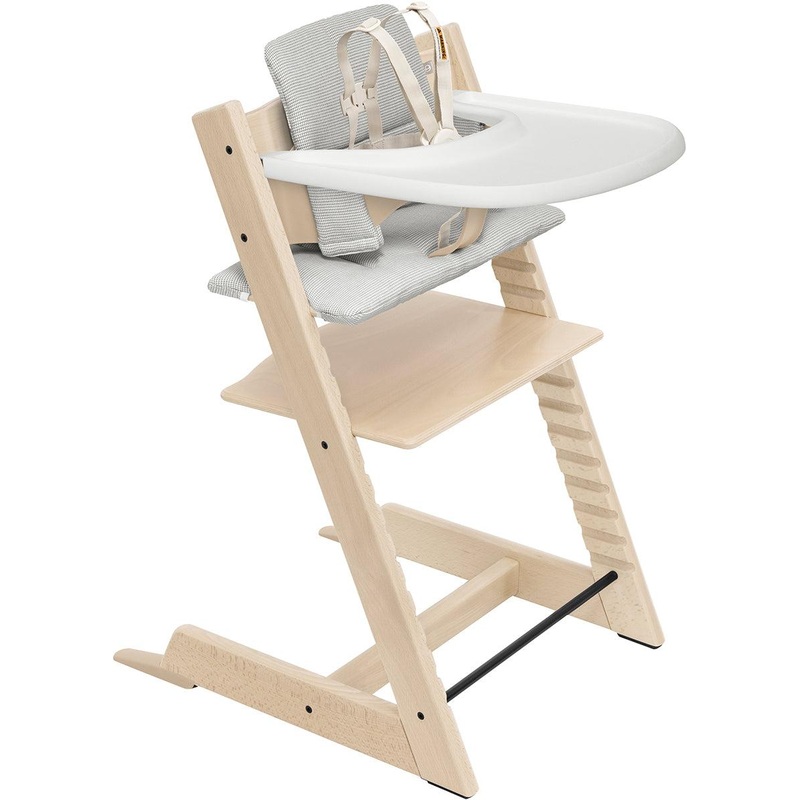 Stokke OPEN BOX Tripp Trapp High Chair2 and Cushion with Stokke OPEN BOX Tray – Natural / Nordic Grey