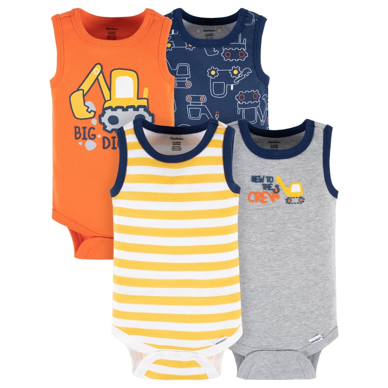4-Pack Baby Boys Big Digger Tank Onesies Bodysuits, Newborn