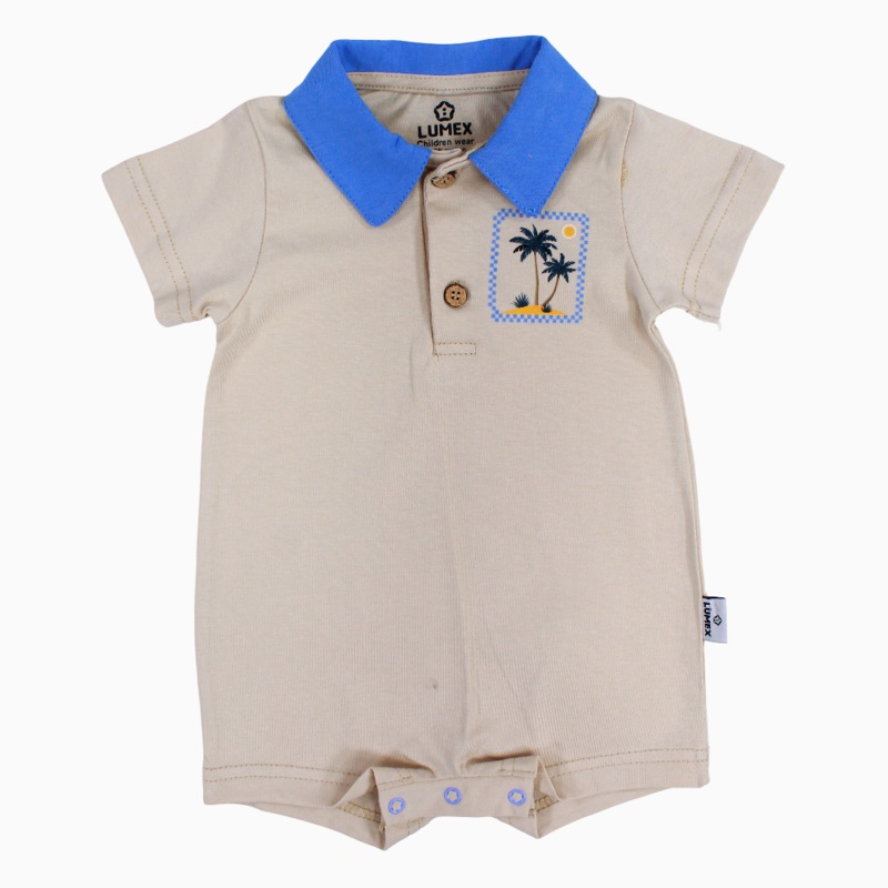 Baby Boys Cotton Romper  Beige with Palm Tree Print