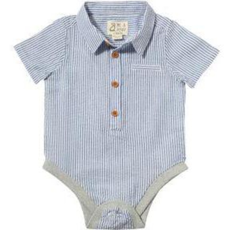 Me & Henry Helford Woven Onesie | Royal/White Seersucker Stripe