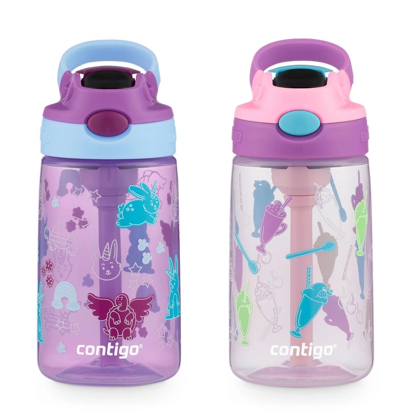 14oz 2pk Plastic Cleanable Kids’ Water Bottles Purple/Pink