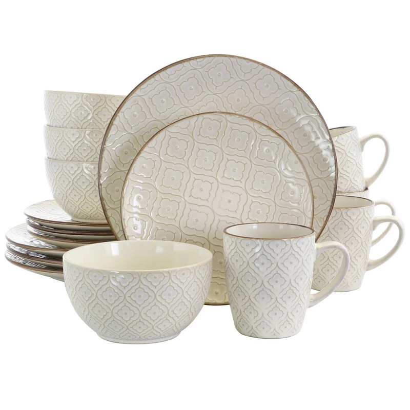 16pc Stoneware Grand Pattern Dinnerware Set White