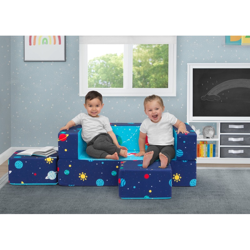 Convertible Sofa and Play Set for Kids and Toddlers  Modular Foam Couch and Flip Out Lounger with 2 Ottomans