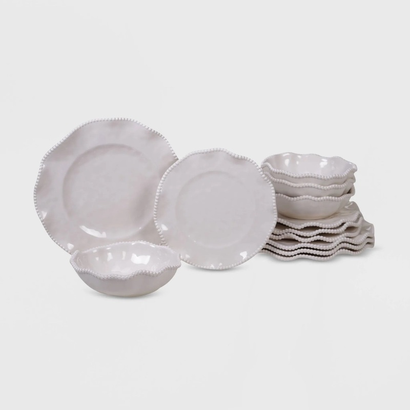 12pc Melamine Perlette Dinnerware Set Cream