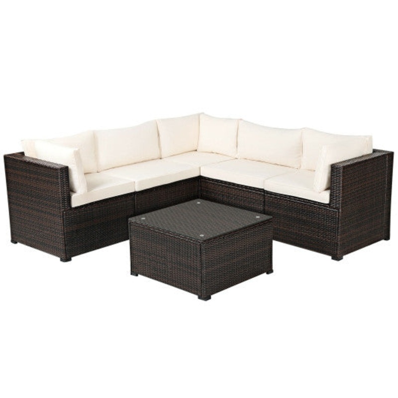 6 Pieces Patio Furniture Sofa Set With Cushions for Outdoor-Beige