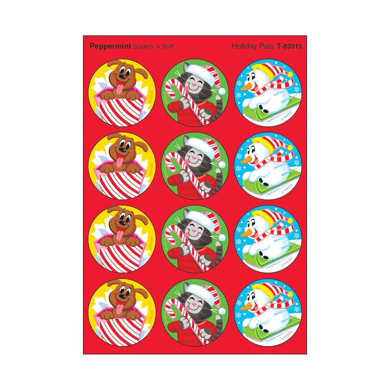 Holiday Pals, Peppermint scent Scratch ‘n Sniff Stinky Stickers  Large Round