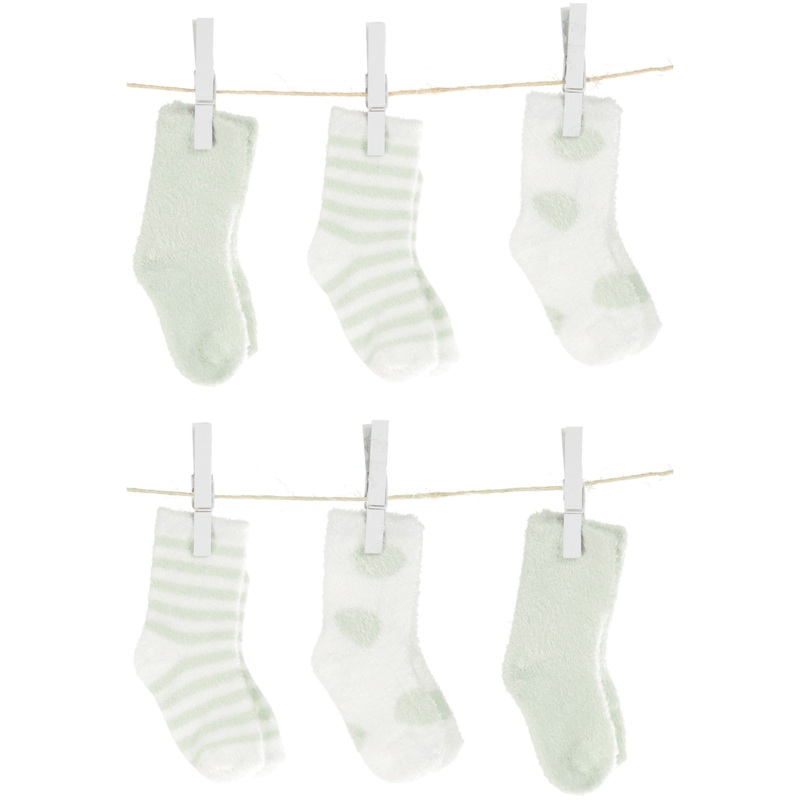 Little Giraffe Dot, Stripe & Solid Socks – Celadon (6 Pack)