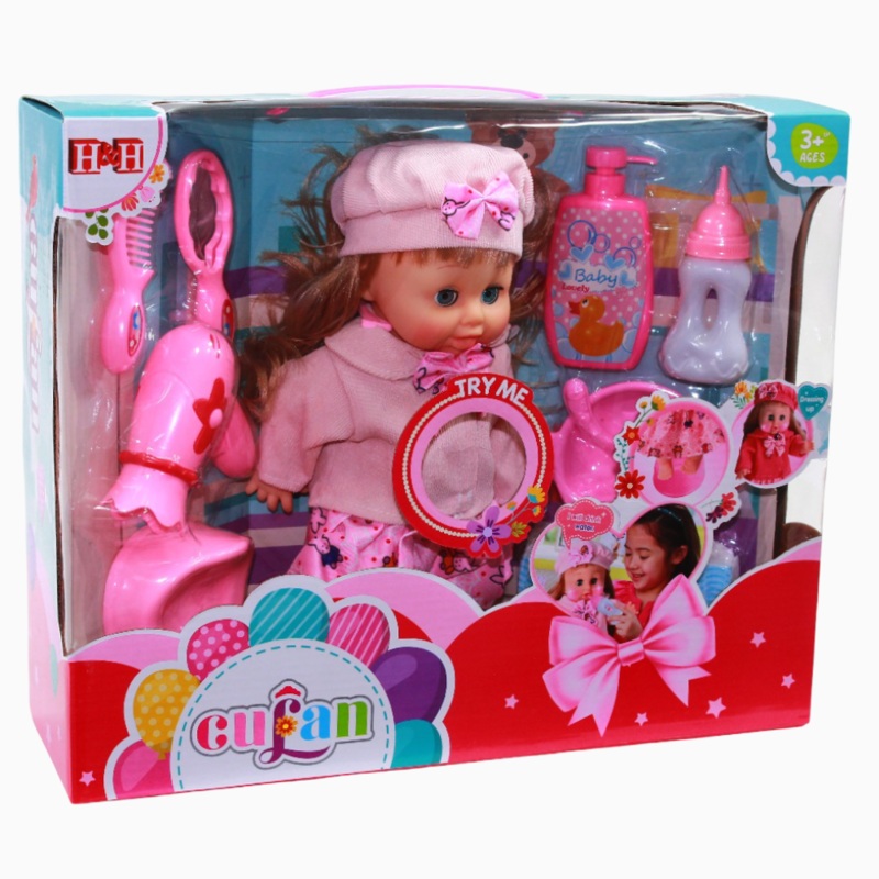 Plastic Doll with Accessories – Pink