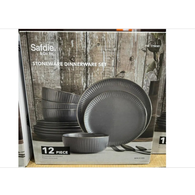 12 Piece Stoneware Dinnerware Set – Black (See Description)