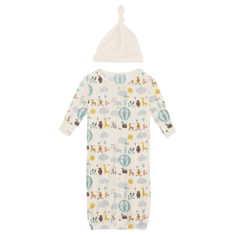 Kickee Pants Layette Gown Converter & Single Knot Hat Set – Natural Animal Parade