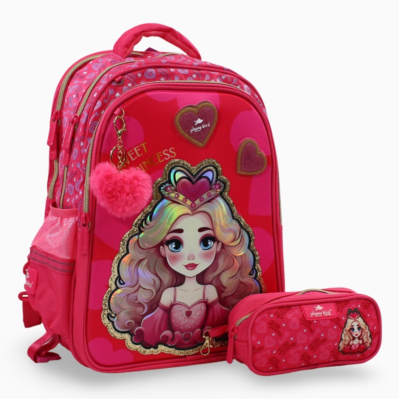Sweet Princess School Set  17 Inches, Pink & Practical (Backpack + Pencil Case)