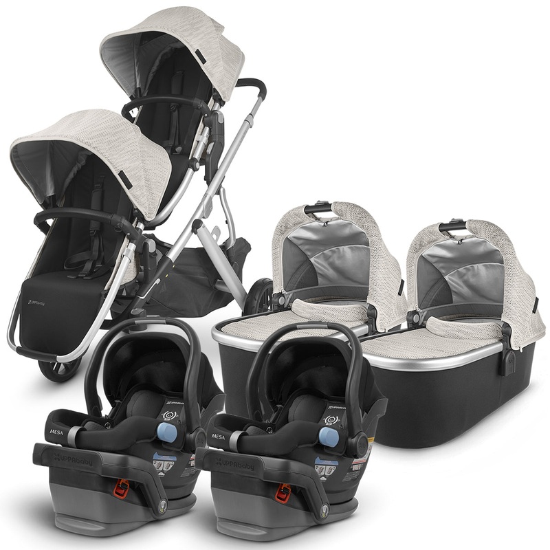 UPPAbaby VISTA V2 Twin Double Stroller + MESA Travel System Bundle – Sierra/Jake