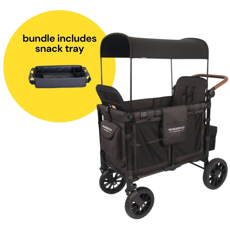 Wonderfold W2 Luxe Multifunctional Double (2 seater) Stroller Wagon + Snack Tray Bundle – Volcanic Black