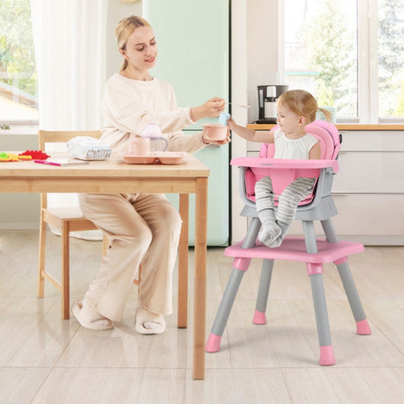 6-in-1 Convertible Baby High Chair With Adjustable Removable Tray-Pink