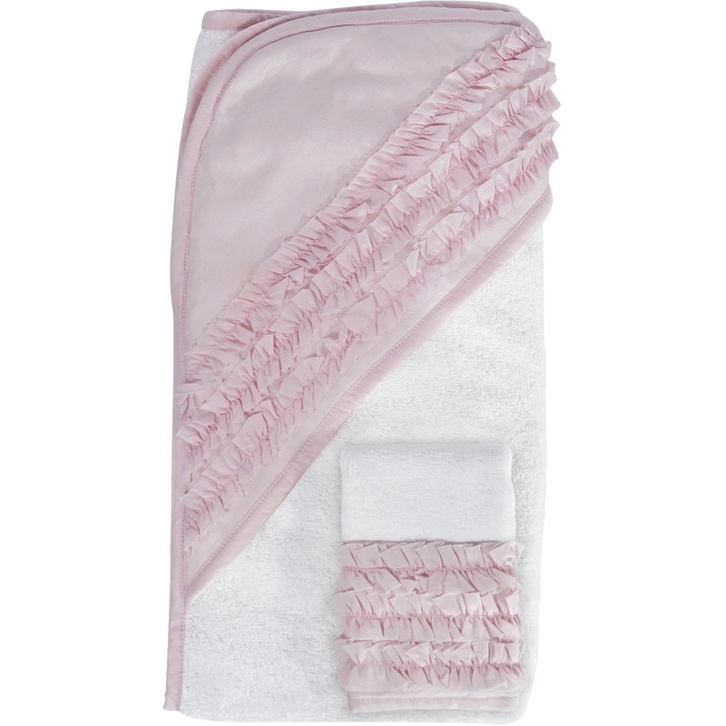 Hello Spud Organic Cotton Hooded Towel and Washcloth Set – Petite Ruffle Pink