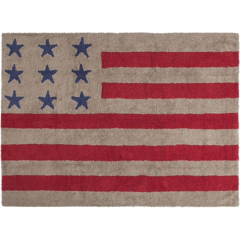 Lorena Canals Flag Rug, USA – Linen/Red (4′ x 5′ 3″)