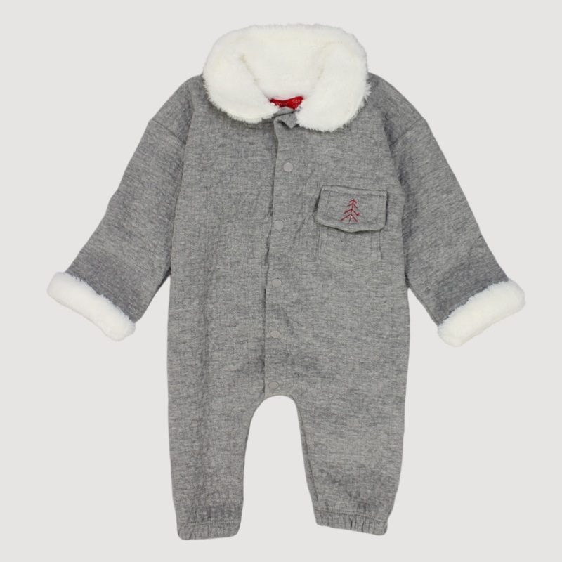 Grey Fleeced Long-Sleeved Footless Onesie