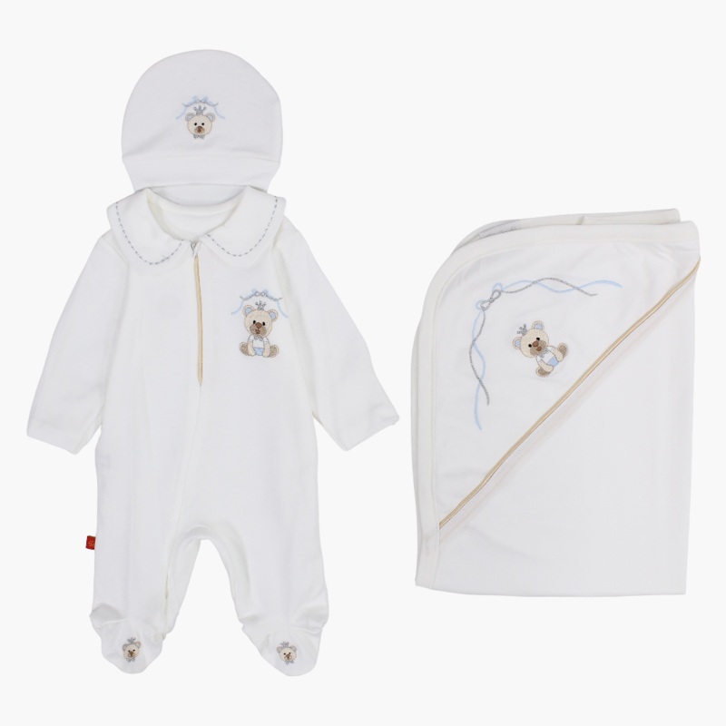 Baby Boys Cotton Baby Footie with Matching Beanie & Blanket