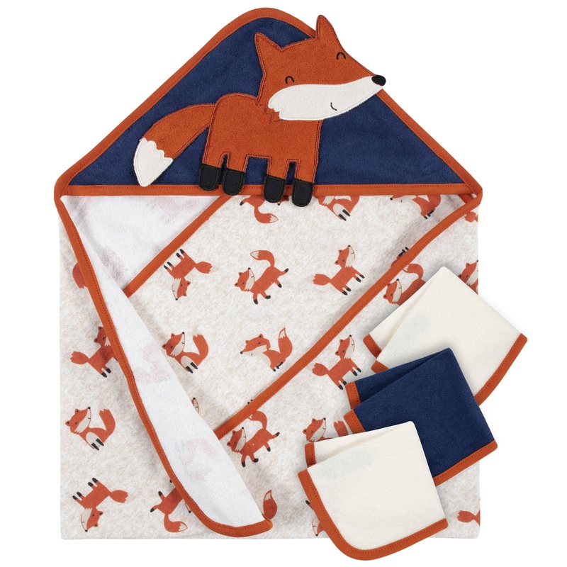 4-Piece Boys Fox Hooded Towel & Washcloth Set