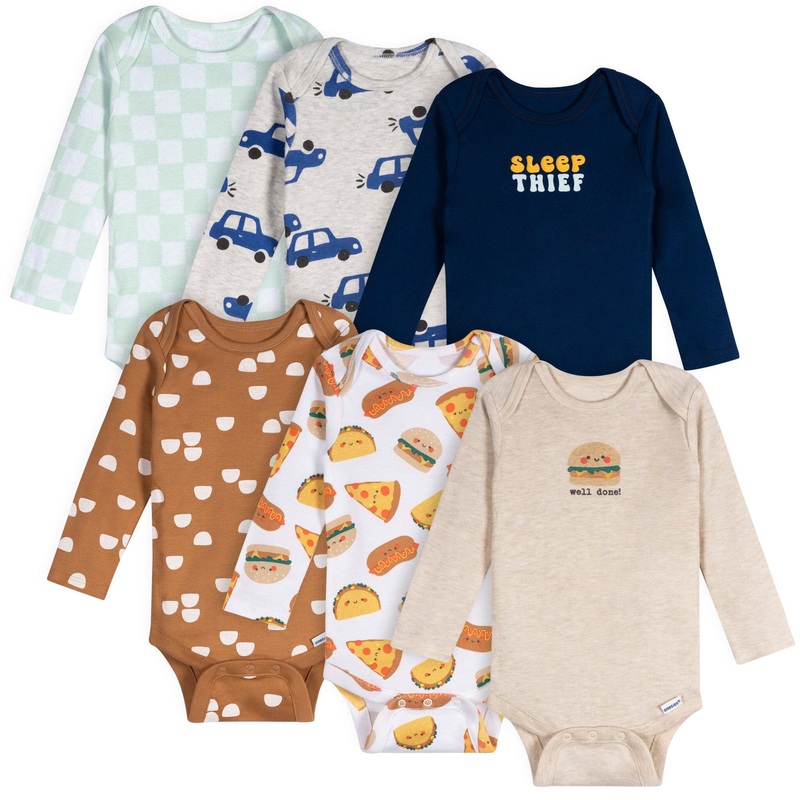 6-Pack Baby Boys Food Long Sleeve Onesies Bodysuits