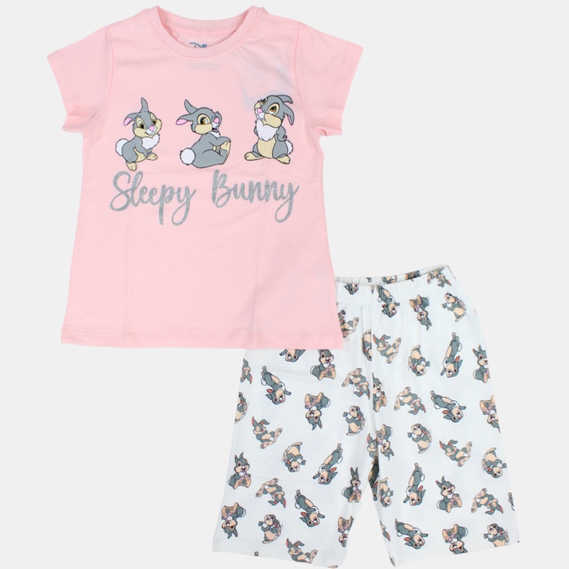 Girls Short-Sleeved Cotton Pajama Set – Sleepy Bunny Design