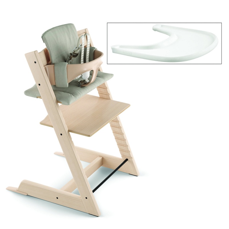 Tripp Trapp High Chair and Cushion with Stokke Tray — Natural/Timeless Grey