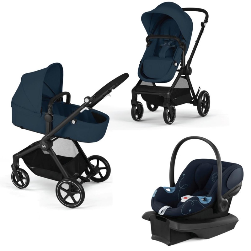Cybex EOS 5-in-1 Travel System Stroller + Lightweight Aton G Infant Car Seat – Black / Ocean Blue