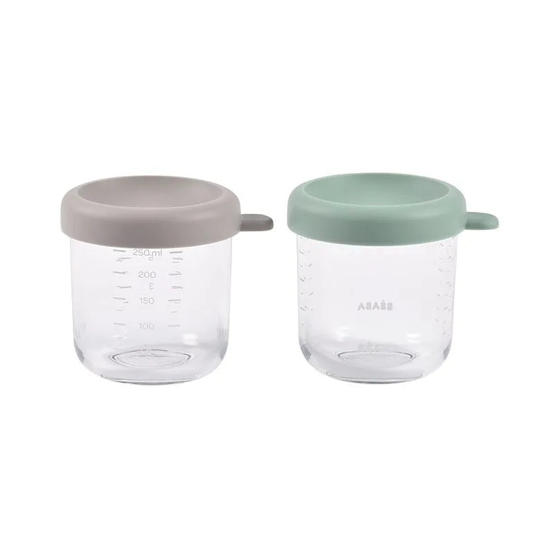 Set of 2 Glass Baby Food Jars 250ML – Mineral/Sage Green