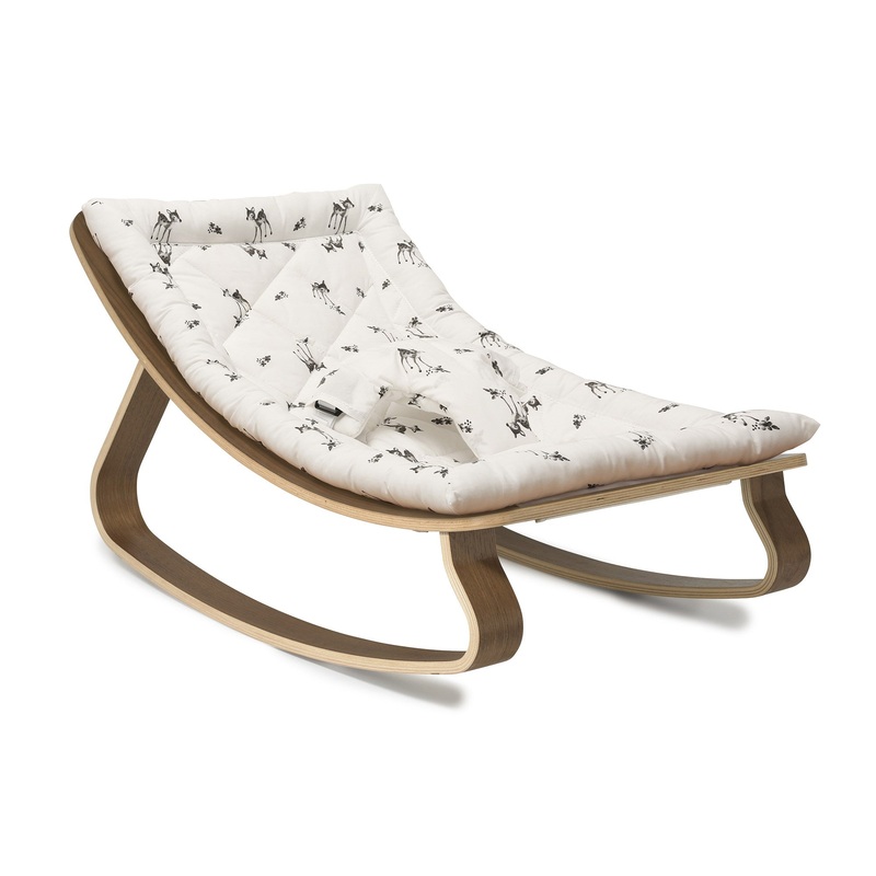 Baby Rocker LEVO In Walnut With Rose In April Fawn Cushion
