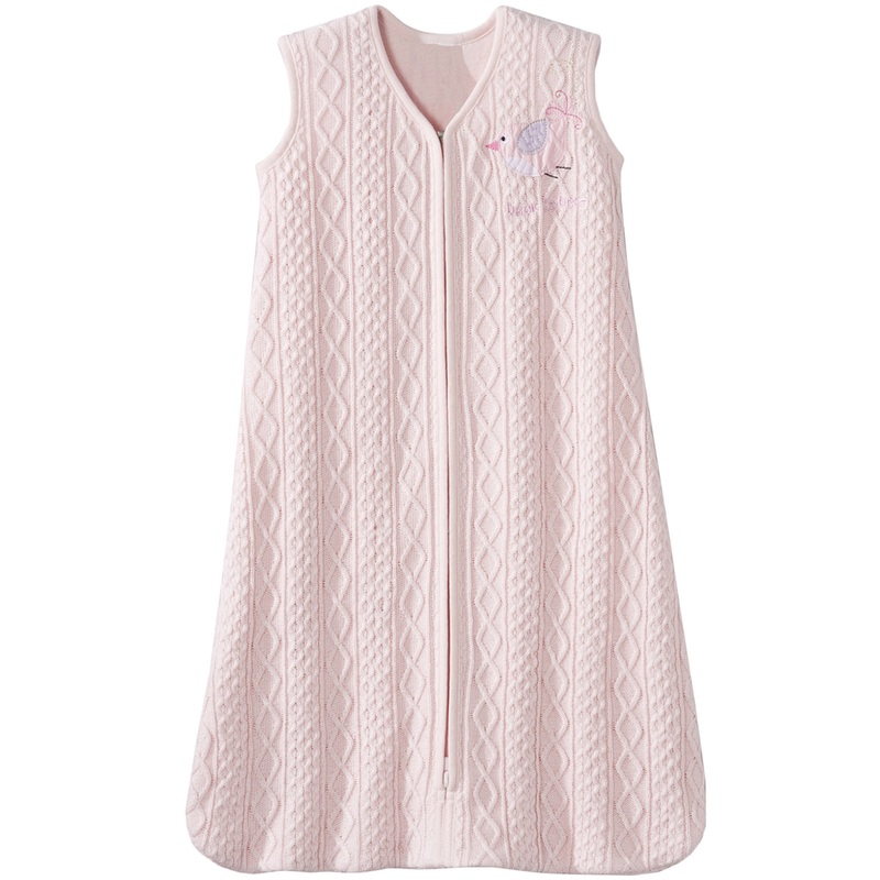 Halo SleepSack 100% Cotton Cable Sweater Knit Wearable Blanket in Pink Bird – Small