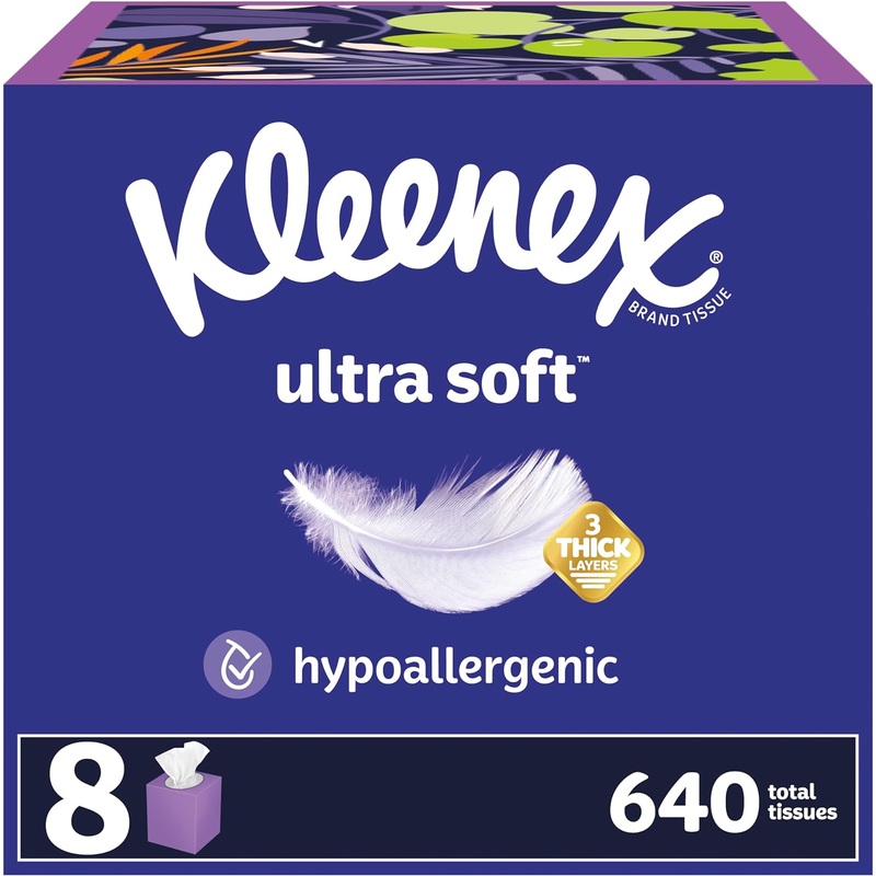 Kleenex Ultra Soft Facial Tissues, 8 Cube Boxes, 80 Tissues per Box, 3-Ply,  Packaging May Vary
