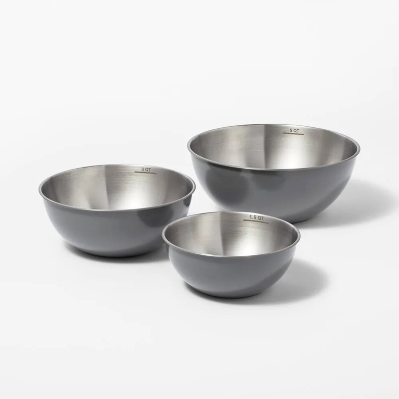 3pc (5qt, 3qt & 1.5qt) Stainless Steel Non-Slip Mixing Bowls (no Lids) Gray (See Description)