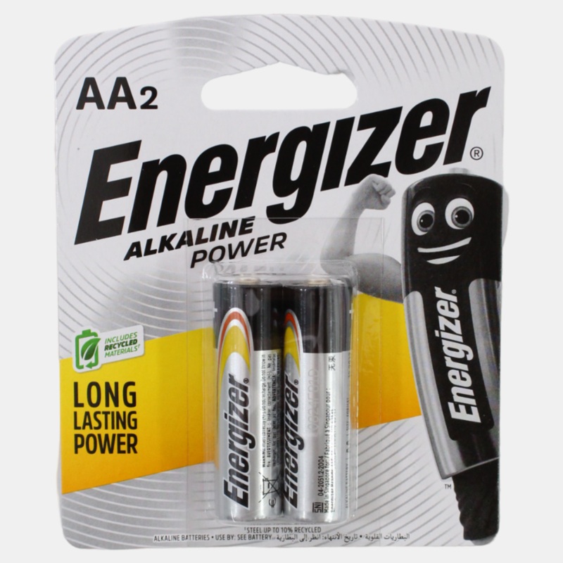 Energizer Power AA2 Alkaline Batteries – Pack of 2 (1.5V)