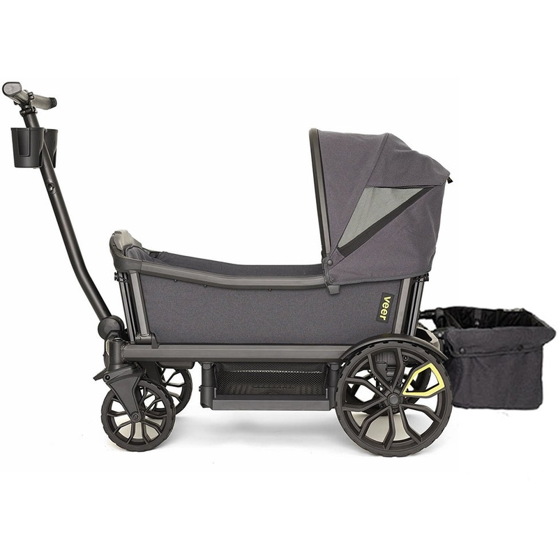 Veer Cruiser Stroller Wagon with Retractable Canopy + Basket Bundle – Black