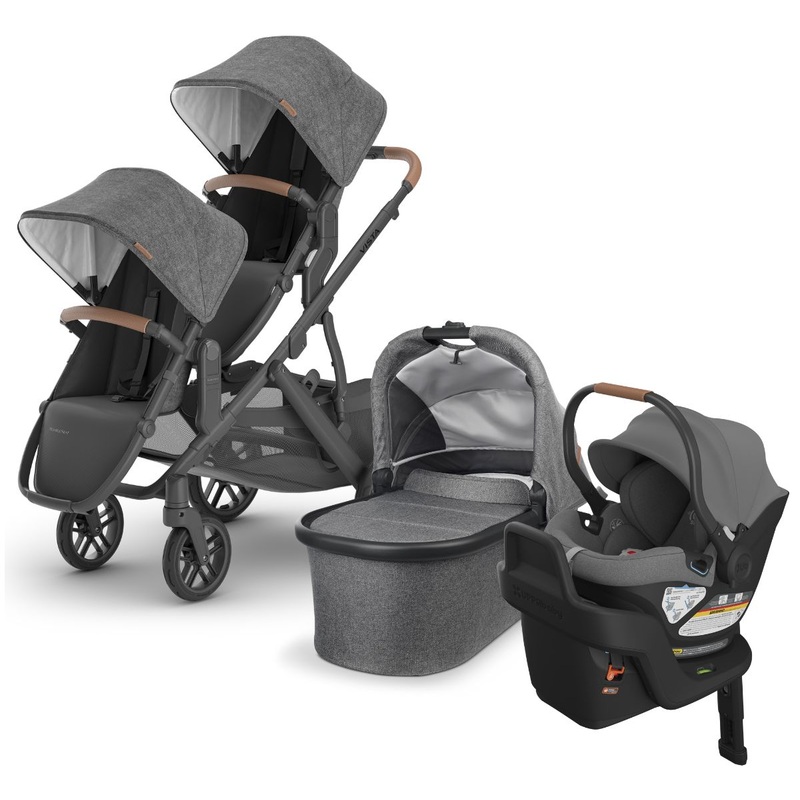 UPPAbaby VISTA V2 Double Stroller + Aria Travel System Bundle with Rumble Seat V2+ – Greyson