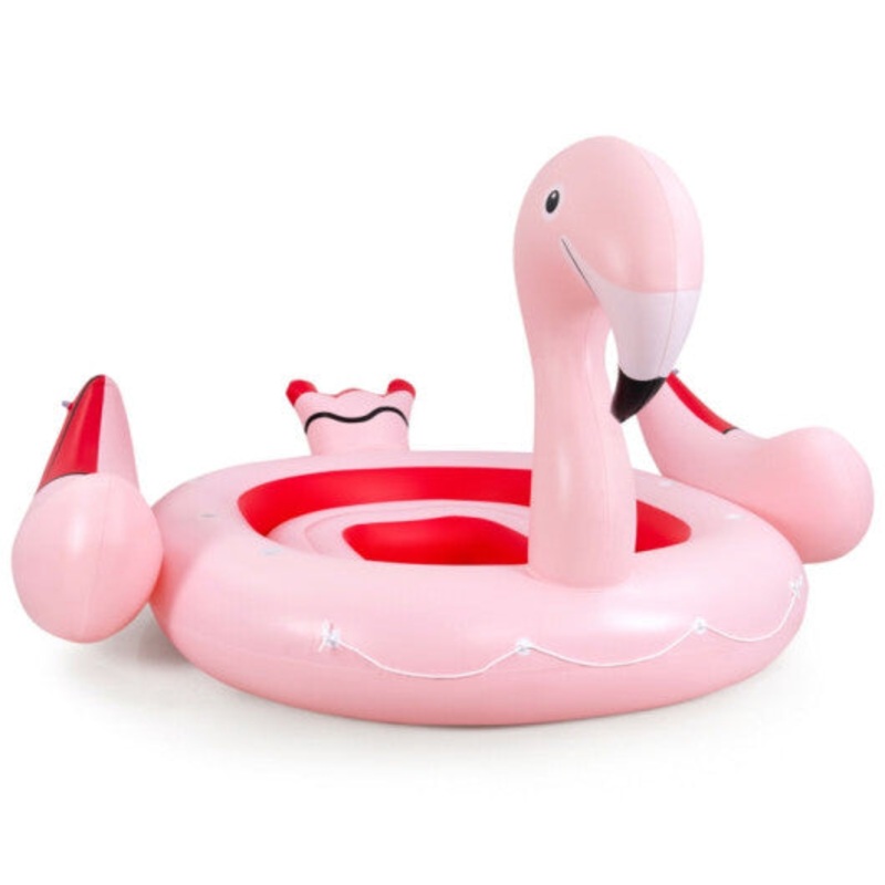 6 People Inflatable Flamingo Floating Island With 6 Cup Holders for Pool and River