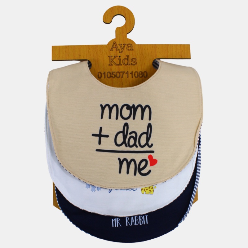 Baby Cotton Bibs  Pack of 3  “Mom + Dad = Me” Design