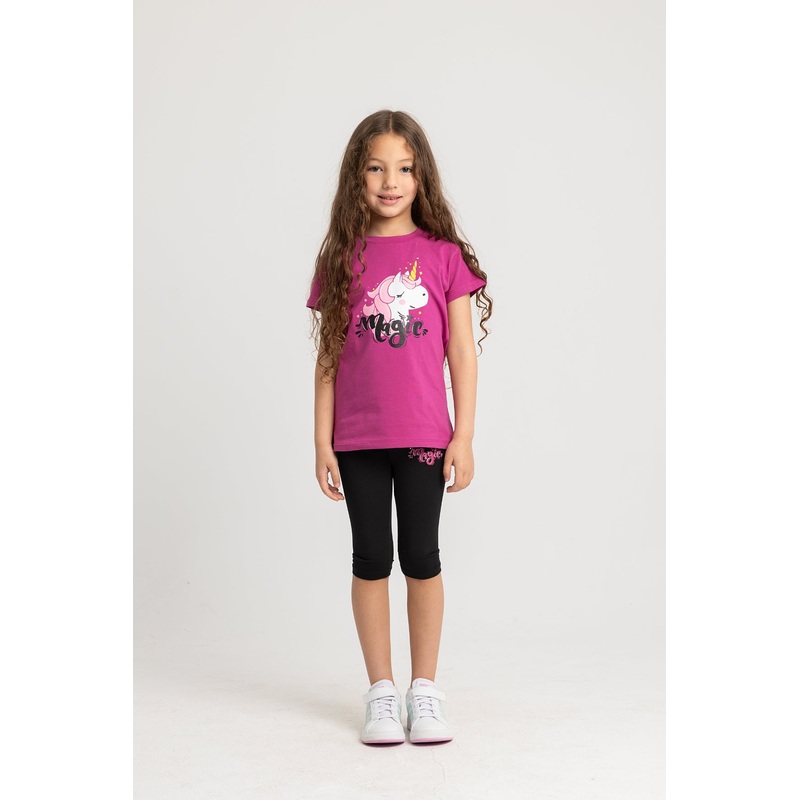 Girls Sleeveless Pajama Set  Fuchsia with Unicorn Print
