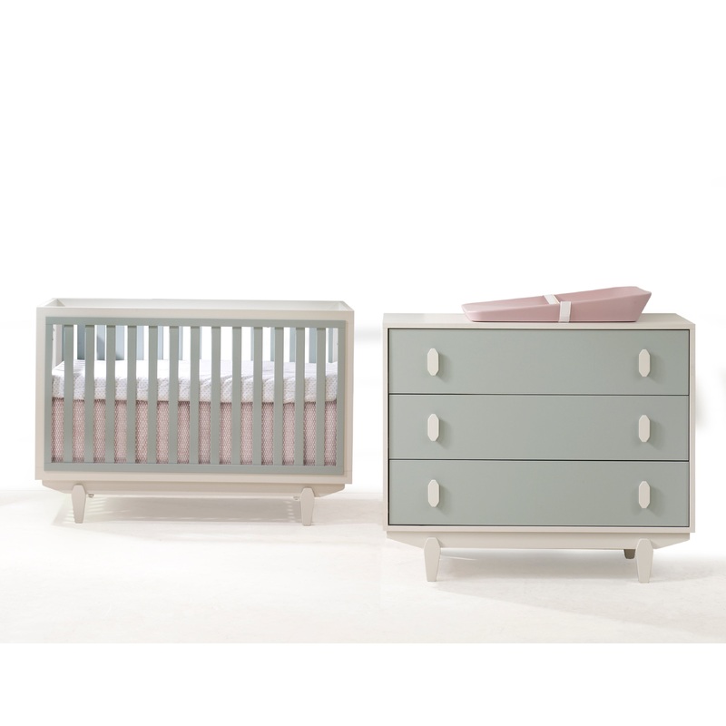 Tulip Juvenile Tate Classic Crib and 3 Drawer Dresser XL – Latte/Sage