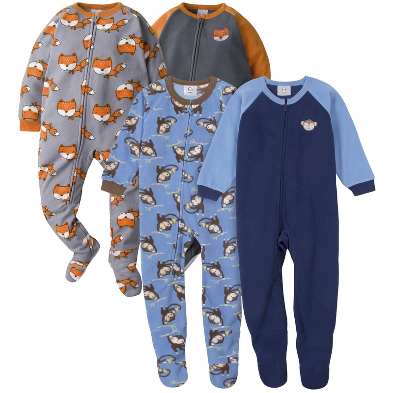 Gerber 4-Pack Toddler Boys Monkeys & Foxes Fleece Pajamas