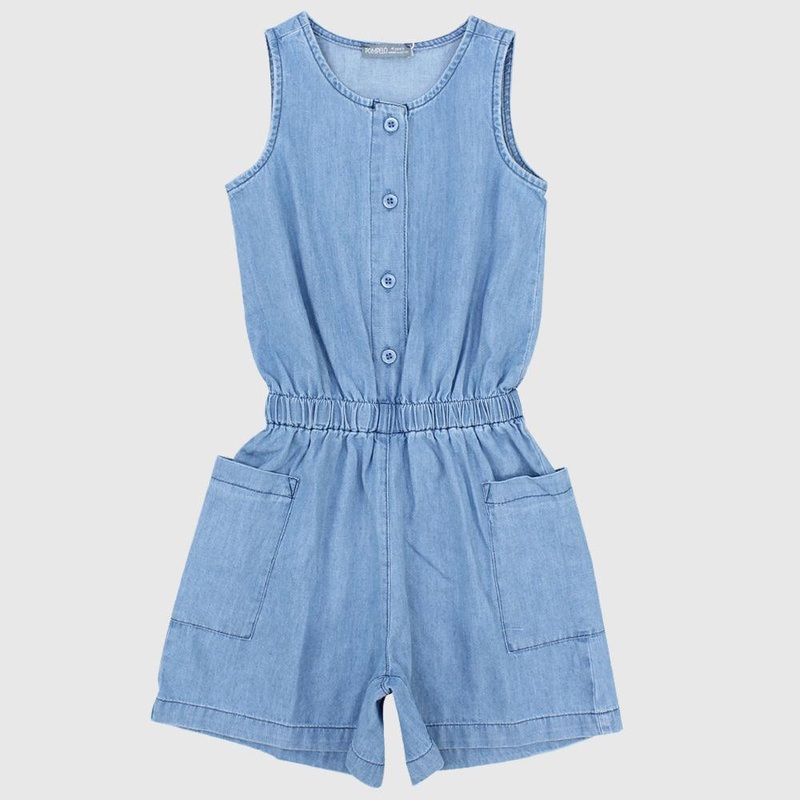 Plain Sleeveless Jeans Jumpsuit